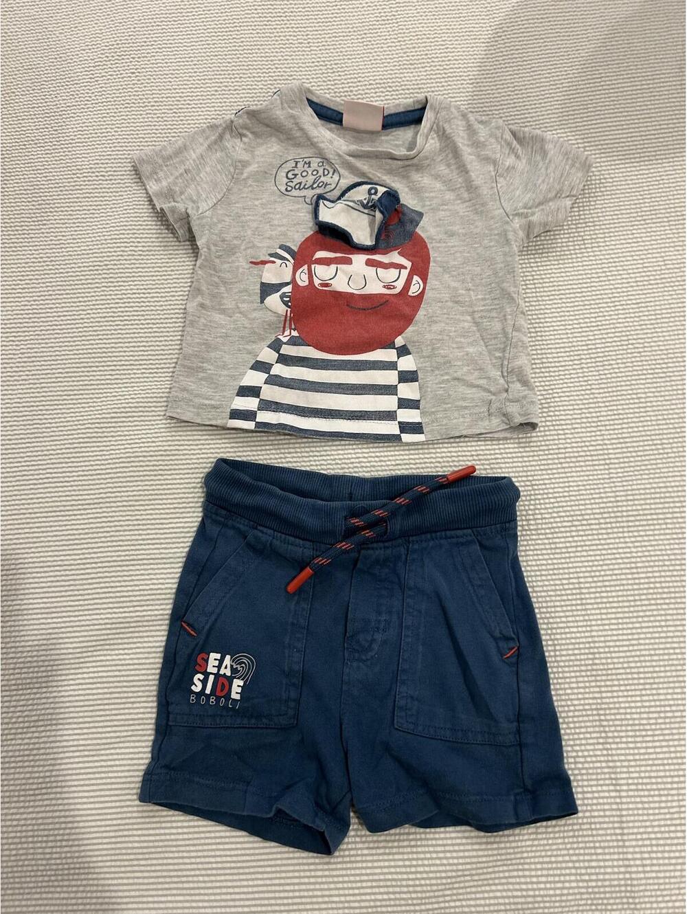 BOBOLI Summer Baby Kids Sailor Cartoon Print T-Shirt and Shorts Set for Boys 12M